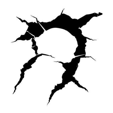 This image features a dramatic cracked wall texture on a white background, perfect for graphic design projects or as an artistic element.のイラスト素材