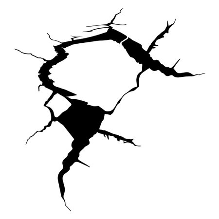 An abstract illustration of a cracked surface featuring an irregular split pattern in black and white. This design conveys themes of damage and separation.のイラスト素材
