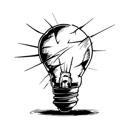 This hand-drawn light bulb illustration features cracks and sharp lines, symbolizing creativity and bright ideas. Ideal for projects related to innovation and inspiration.のイラスト素材
