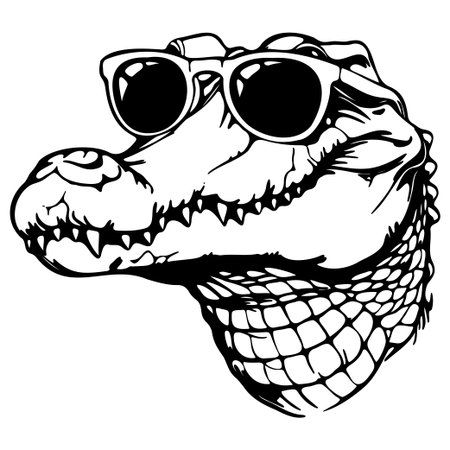 A fun and quirky illustration of an alligator wearing stylish sunglasses, perfect for adding humor and personality to various design projects.のイラスト素材