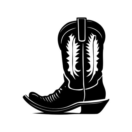 This striking illustration features an elegant cowboy boot design, perfect for creative projects. The sleek silhouette captures rugged charm and traditional style.のイラスト素材
