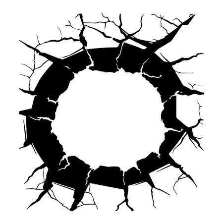 This image features a circular frame with intricate cracks and fractures, perfect for adding an edgy touch to various design projects or as a unique background element.のイラスト素材