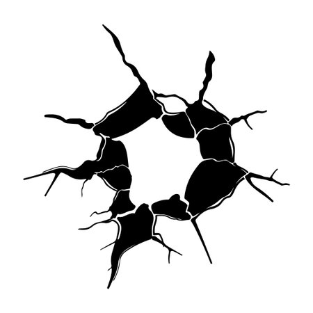 Abstract black crack shape on a white background, ideal for bold graphic design projects. Perfect for conveying strength and contrast in visual art.のイラスト素材