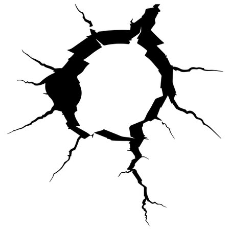 This image features a striking black cracked wall texture on a white background. Ideal for graphic design, it can enhance various creative projects.のイラスト素材