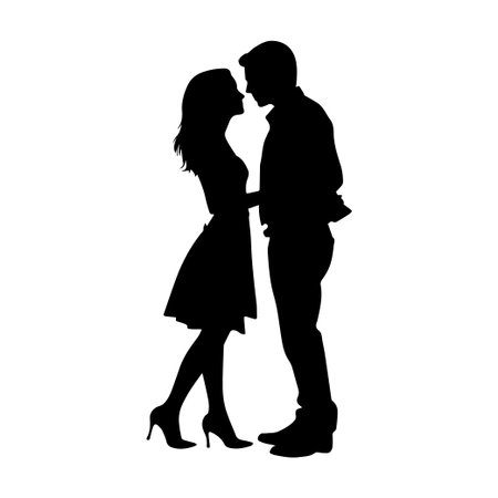 This elegant silhouette captures a romantic moment between a couple sharing a kiss, symbolizing love and intimacy. Perfect for themes of affection and connection.のイラスト素材