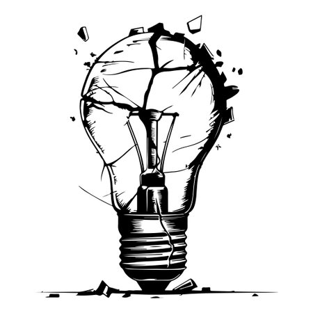 An artistic illustration of a cracked light bulb, representing the struggle and beauty of creativity and innovation. This design conveys powerful messages about ideas and potential.のイラスト素材