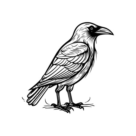 This artwork features a detailed black and white illustration of a crow. Perfect for art lovers or as a decorative element, this unique design showcases the beauty of wildlife.のイラスト素材