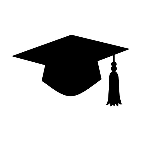 This image features a black silhouette of a graduation cap with a tassel, perfect for representing educational milestones and achievements.のイラスト素材