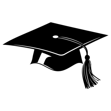 This elegant black silhouette of a graduation cap symbolizes achievement in education, capturing the spirit of success and celebration at any graduation event or educational milestone.のイラスト素材