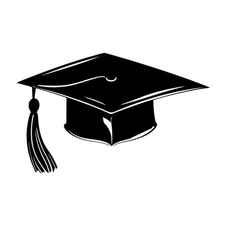 This elegant black silhouette of a graduation cap with a tassel serves as a symbol of educational achievement, perfect for academic celebrations.のイラスト素材