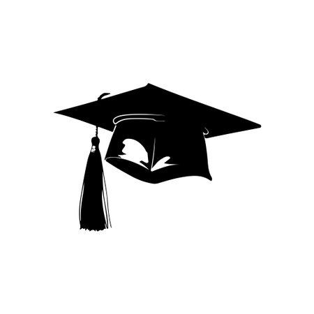 A stylish black silhouette of a graduation cap with a tassel, symbolizing educational achievement and celebration of success.のイラスト素材