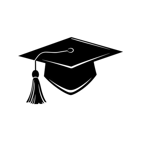 This minimalist black graduation cap icon represents achievement and success in education. Perfect for academic themes.のイラスト素材