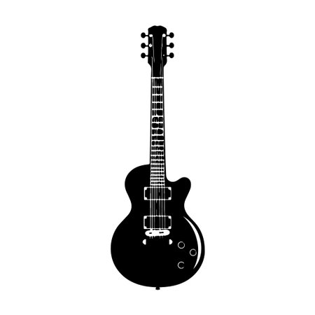 This striking silhouette of an electric guitar showcases its classic shape and design, perfect for music-themed projects and creative artwork.のイラスト素材