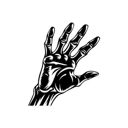 This striking black and white illustration showcases an outstretched human hand in a dynamic pose, emphasizing detail and creativity.のイラスト素材