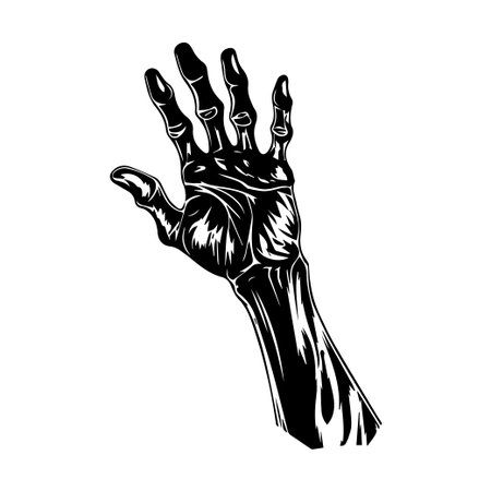 Captivating black and white illustration of a hand reaching out, showcasing intricate details and dynamic lines, embodying emotion and expression.のイラスト素材