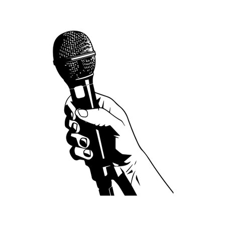 A striking design showcasing a hand gripping a microphone, perfect for representing themes of performance and communication. Ideal for various graphic applications.のイラスト素材