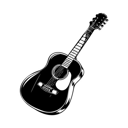 This detailed black and white illustration features an acoustic guitar, capturing the beauty of music and art. Ideal for creative projects.のイラスト素材