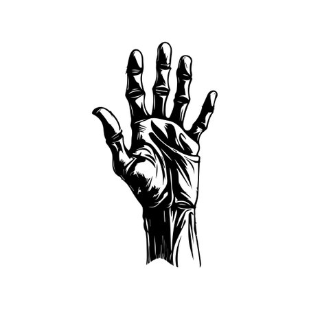 This black and white illustration features a detailed depiction of a human hand in an outstretched gesture, perfect for artistic projects or design inspiration.のイラスト素材