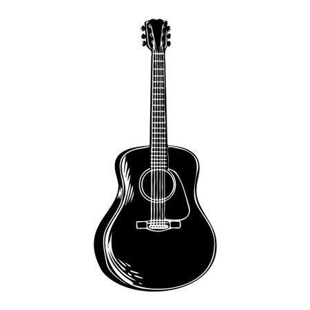 This detailed silhouette of an acoustic guitar captures the essence of music and art. Perfect for creative projects, designs, or decor, it highlights the passion for music and craftsmanship.のイラスト素材