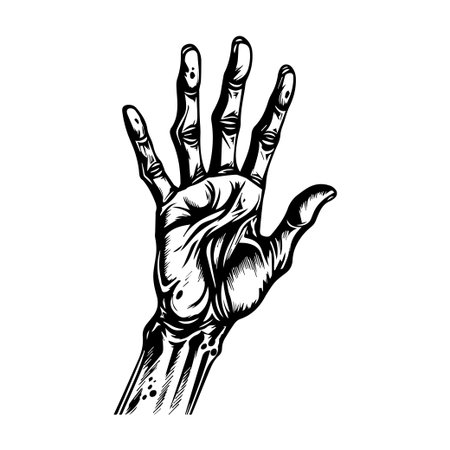 This detailed black and white illustration showcases a hand in an expressive gesture, exemplifying creativity and human emotion in a graphic style.のイラスト素材