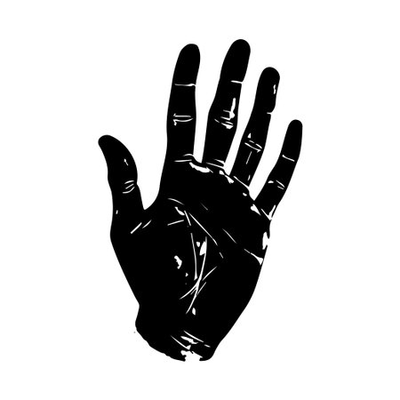 This black and white illustration captures the intricate details of a human hand, showcasing its lines and texture, ideal for various artistic projects.のイラスト素材