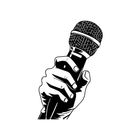 This artistic illustration features a hand gripping a microphone, symbolizing performance and creativity in music and entertainment. Perfect for various projects.のイラスト素材