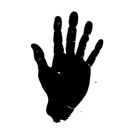 This artwork features a striking black silhouette of a handprint on a crisp white background, ideal for creative expressions and design inspiration.のイラスト素材