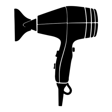 A stylish silhouette of a professional hair dryer showcasing modern design and features ideal for personal care and salon use. Perfect for any setting.のイラスト素材
