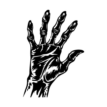 This striking black and white illustration of a creepy hand reaching out is perfect for horror-themed projects, designs, and artwork.のイラスト素材