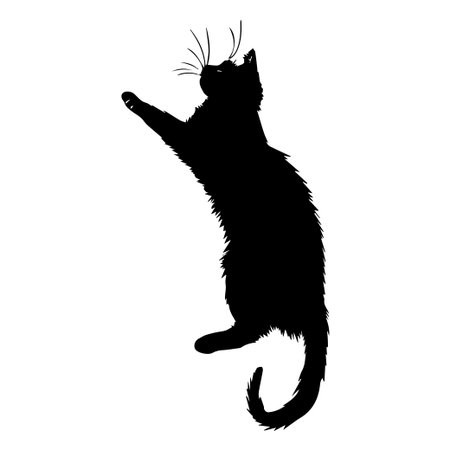This artistic silhouette depicts a cat stretching in a graceful pose, showcasing its elegance and playfulness against a solid background. Perfect for various designs.のイラスト素材