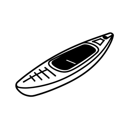 A minimalist black and white illustration of a canoe perfect for designs related to outdoor adventures, travel, leisure activities, and water sports.のイラスト素材