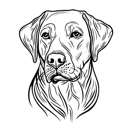 This minimalist illustration showcases a Labrador Retriever, highlighting its friendly demeanor and loyal nature. Perfect for animal lovers and pet enthusiasts.のイラスト素材