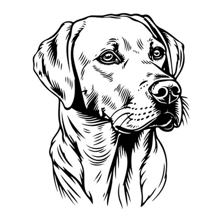 This stunning line drawing showcases a Labrador Retriever's portrait, capturing the dog's expressive eyes and strong features in a minimalist style.のイラスト素材