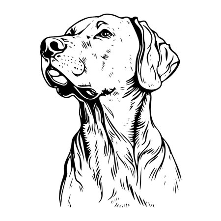 Stunning hand-drawn black and white illustration of a dog portrait. This artwork captures the canine's noble expression and detailed features, perfect for any pet lover.のイラスト素材
