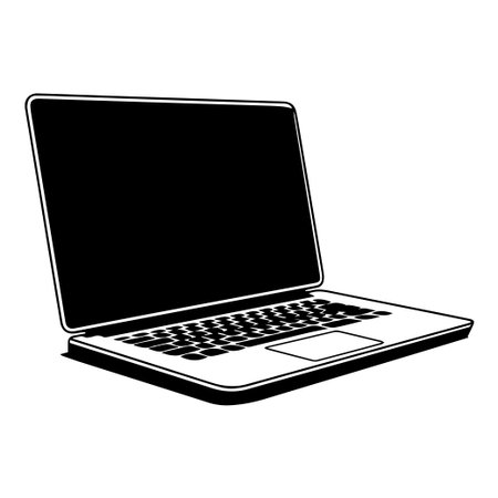A blank laptop computer with an open lid, ready for creative work or digital design projects on a minimalist background. Ideal for business and technology themes.のイラスト素材
