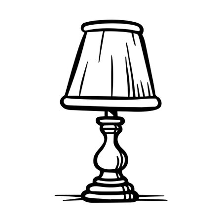 This hand-drawn illustration features a vintage table lamp with an elegant shade, perfect for enhancing ambiance in various home settings and interior designs.のイラスト素材