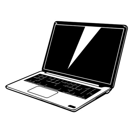 A sleek and minimalistic black and white illustration of a laptop, perfect for use in digital media, creative projects, and modern workplace themes.のイラスト素材