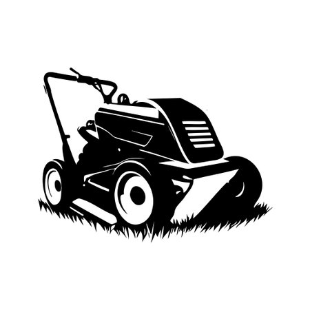 This detailed black and white illustration features a vintage lawn mower, ideal for projects related to gardening, landscaping, and outdoor maintenance.のイラスト素材