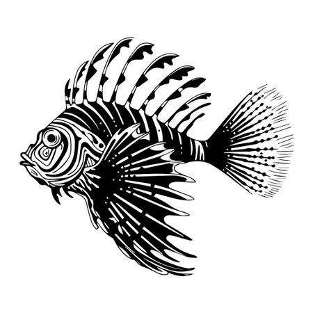 Captivating lionfish illustration showcasing its unique fin structure and detailed features, perfect for educational content or artistic projects related to marine life.のイラスト素材