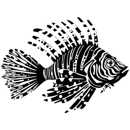 This striking black and white illustration features a stylish fish with intricate patterns and unique fin design, perfect for art enthusiasts and ocean lovers.のイラスト素材