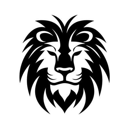 This striking black and white lion head design features elegant lines and a detailed mane, perfect for logos, tattoos, or artistic projects that symbolize strength.のイラスト素材