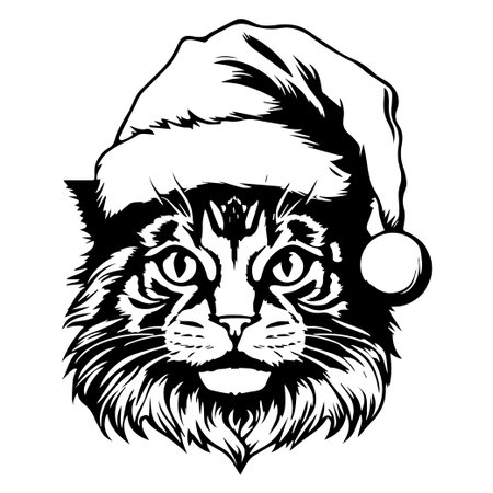 This vibrant illustration features a cat wearing a Santa hat, embodying the spirit of winter festivities, making it ideal for holiday-themed projects and decorations.のイラスト素材