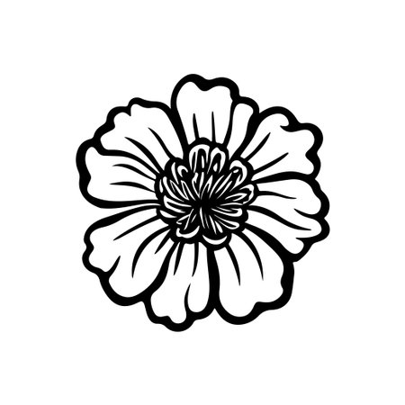 A stunning black and white floral illustration depicting a beautiful flower with intricate petal and center details, perfect for artistic projects and decoration.のイラスト素材
