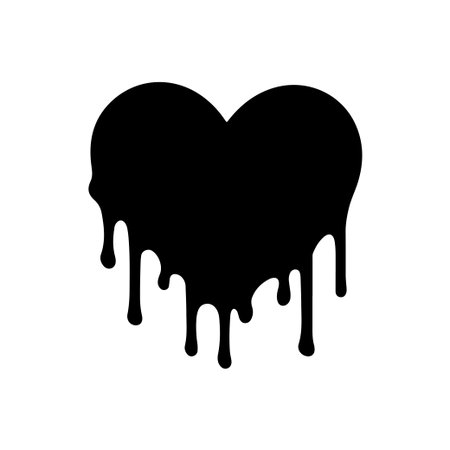 A bold black heart dripping with a liquid effect, perfect for use in artistic designs, graphic projects, and romantic themes. Capture emotions creatively!のイラスト素材