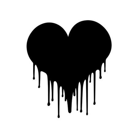 This black heart icon features a striking dripping effect, ideal for artists and designers looking to convey deep emotions or romantic expressions in their work.のイラスト素材