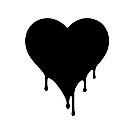 This image features a black heart with a dripping effect, symbolizing allure and emotional depth, making it perfect for artistic expressions related to love and loss.のイラスト素材