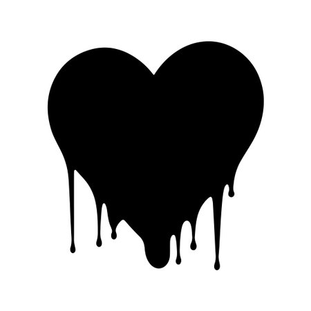 This striking black heart icon features dripping edges, symbolizing complex emotions like love and sadness. A perfect minimalist graphic for various purposes.のイラスト素材