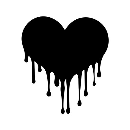 This black heart graphic features a distinctive dripping effect, perfect for showcasing emotions of love and heartbreak in various artistic projects.のイラスト素材