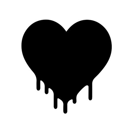 A captivating black silhouette of a dripping heart shape, symbolizing emotion and passion. Ideal for romantic projects and artistic designs, offering a unique visual appeal.のイラスト素材