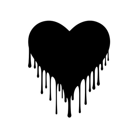 This image features a black heart with a dripping paint effect, symbolizing deep emotions and creativity, making it suitable for various artistic projects.のイラスト素材
